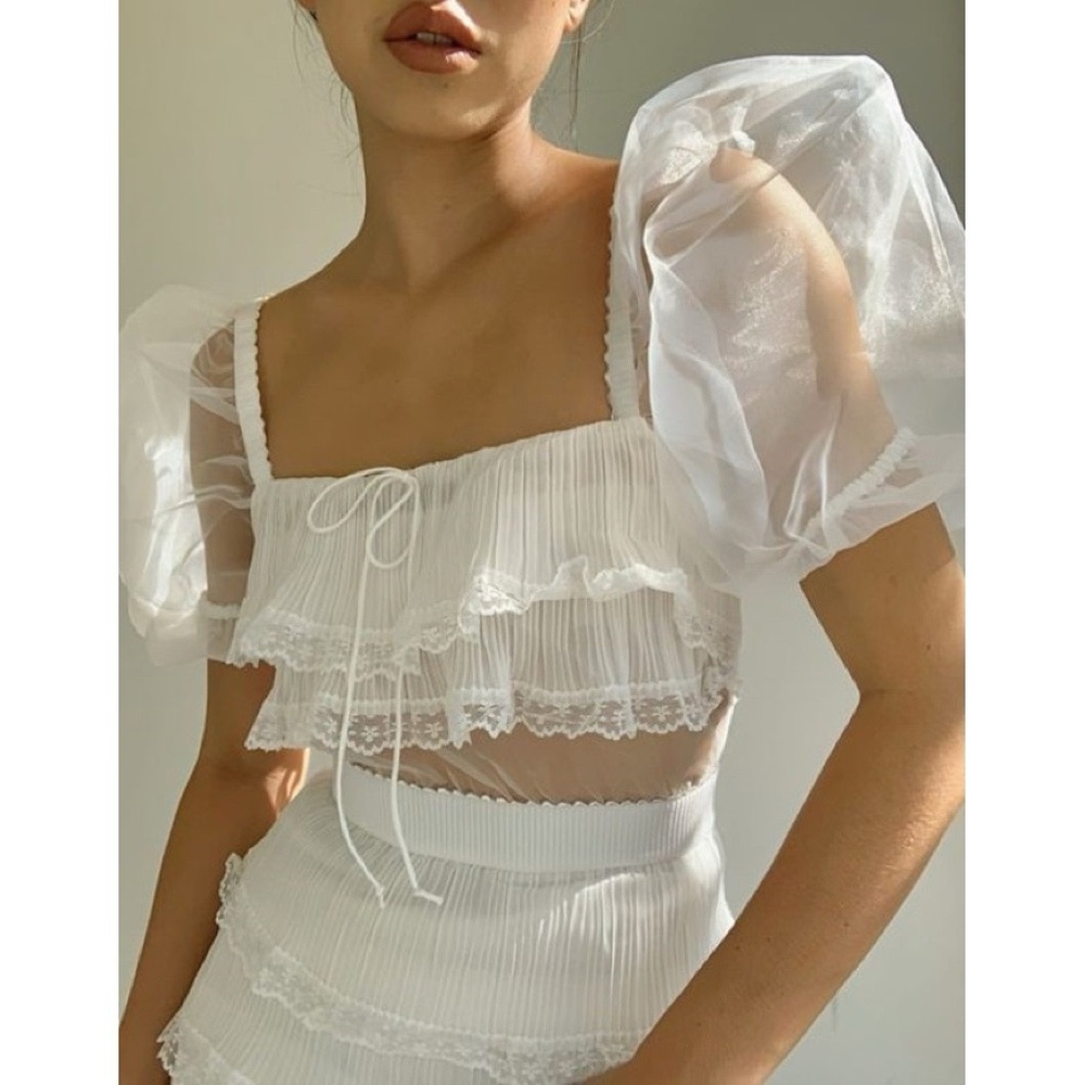 For Love And Lemons White Puff Sleeve Mini Dress